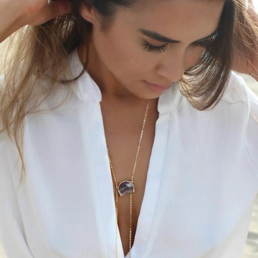 Geode Crystal Pendant Delicate Chain Necklace